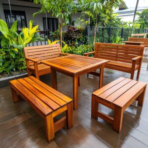 Outdoor Wooden Patio Furniture Set in Garden