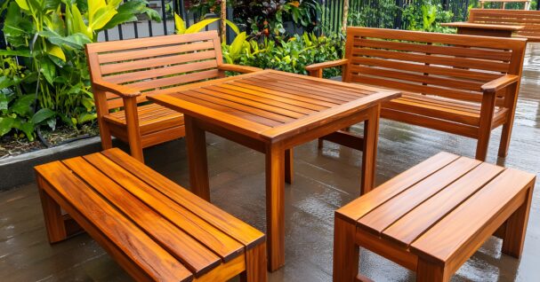 Outdoor Wooden Patio Furniture Set in Garden